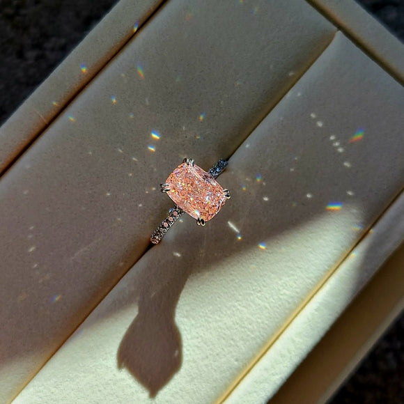 solid 14k gold 3ct pink vs1 lab cushion diamond ring with side lab diamond