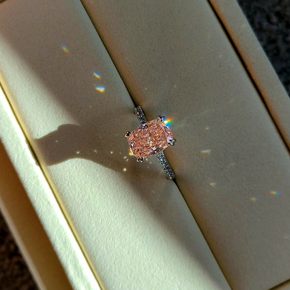 solid 14k gold 3ct pink vs1 lab cushion diamond ring with side lab diamond