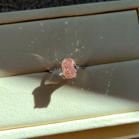 solid 14k gold 3ct pink vs1 lab cushion diamond ring with side lab diamond
