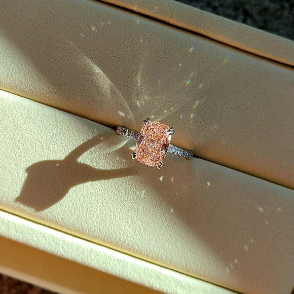 solid 14k gold 3ct pink vs1 lab cushion diamond ring with side lab diamond