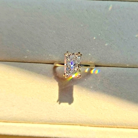 Solid 14k Gold  2.5ct E VVS2 Lab Radiant Diamond Ring