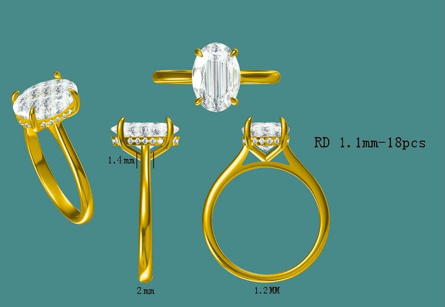 solid 14k gold 2.5ct e vvs2 lab oval diamond ring with hidden halo lab diamond  JAN