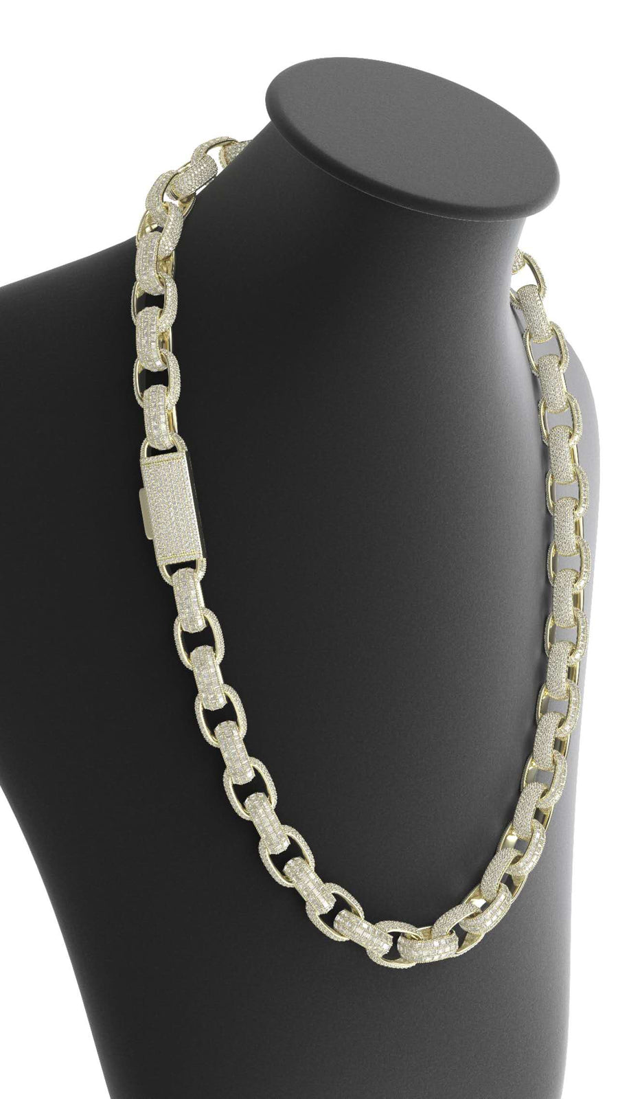 baguette and round moissanite alternating chain