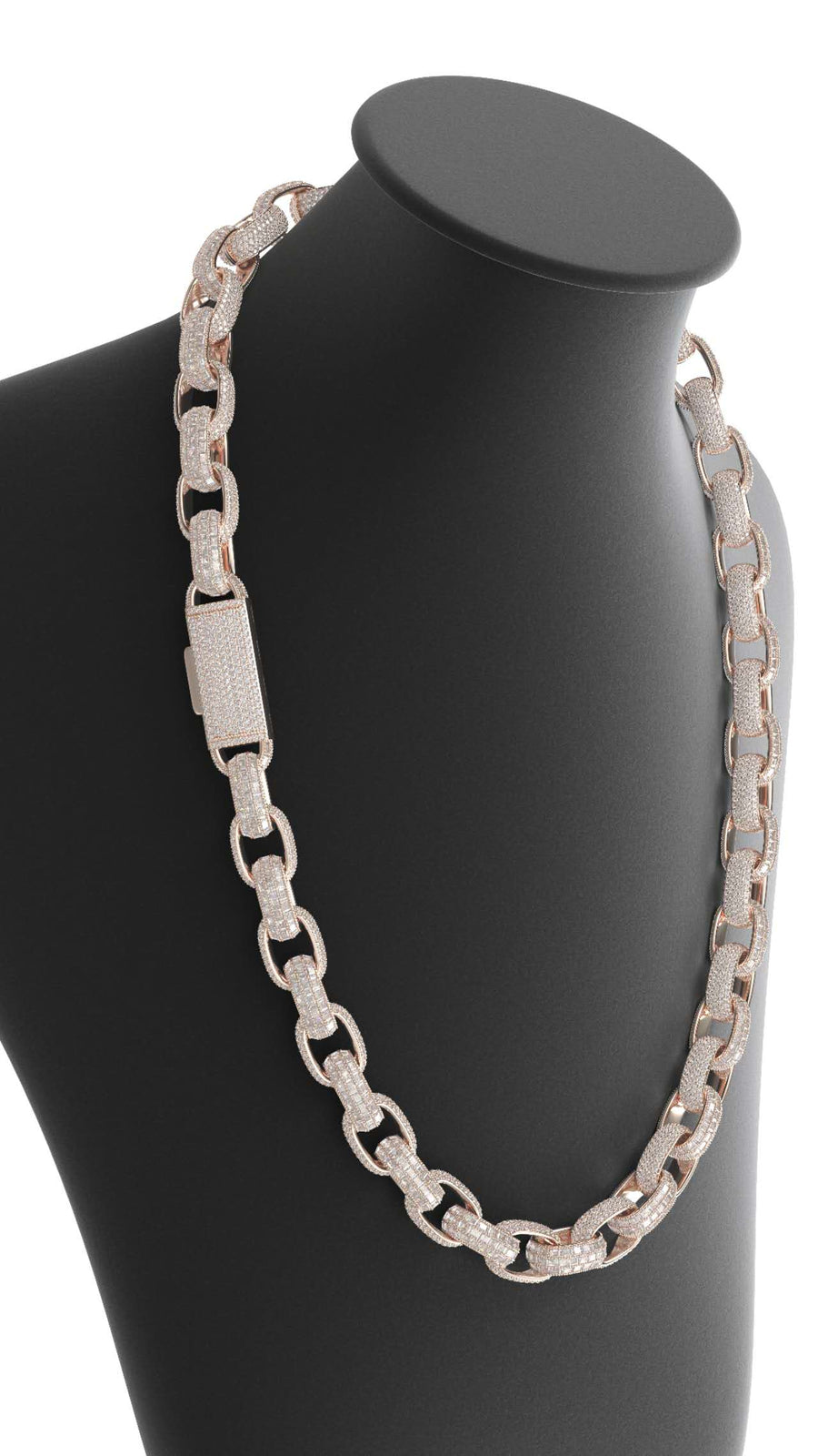 baguette and round moissanite alternating chain