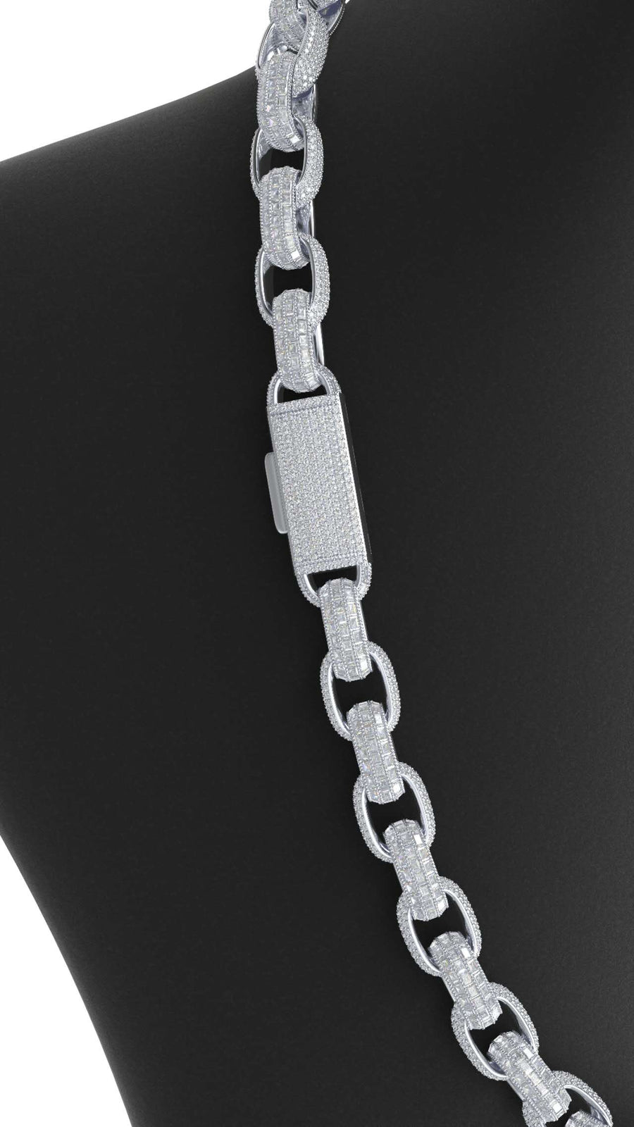 baguette and round moissanite alternating chain