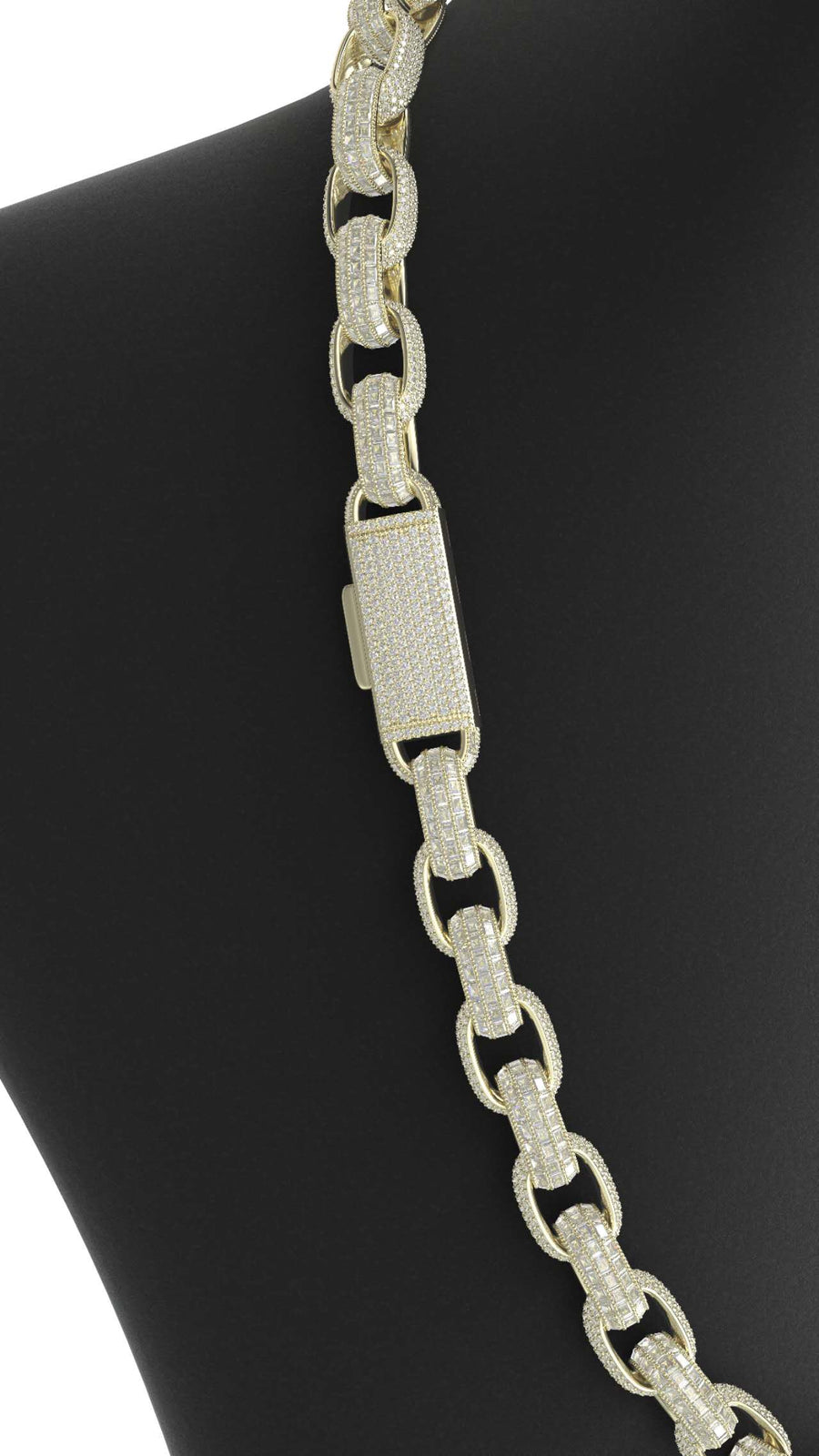 baguette and round moissanite alternating chain