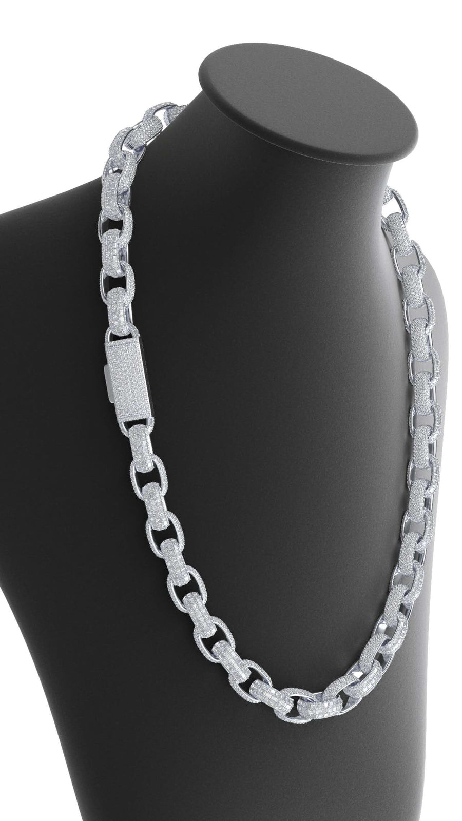 baguette and round moissanite alternating chain