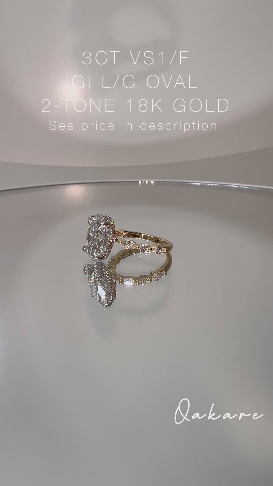 Solid 18k White and Yellow Gold 3ct F VS1 Lab Oval Diamond Ring with Side and Hidden Halo Lab Diamond