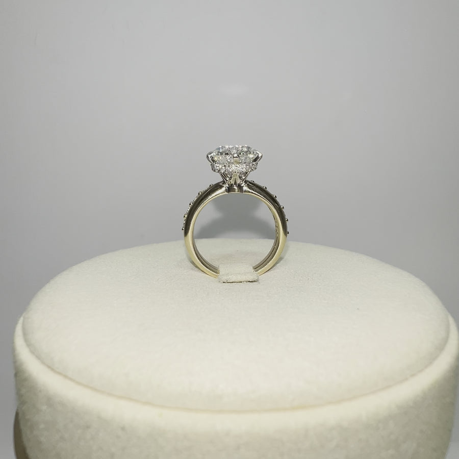 Solid 14k White and Yellow Gold 3ct F VVS2 Lab Round Diamond Ring and 2.4mm Lab Round Diamond Band