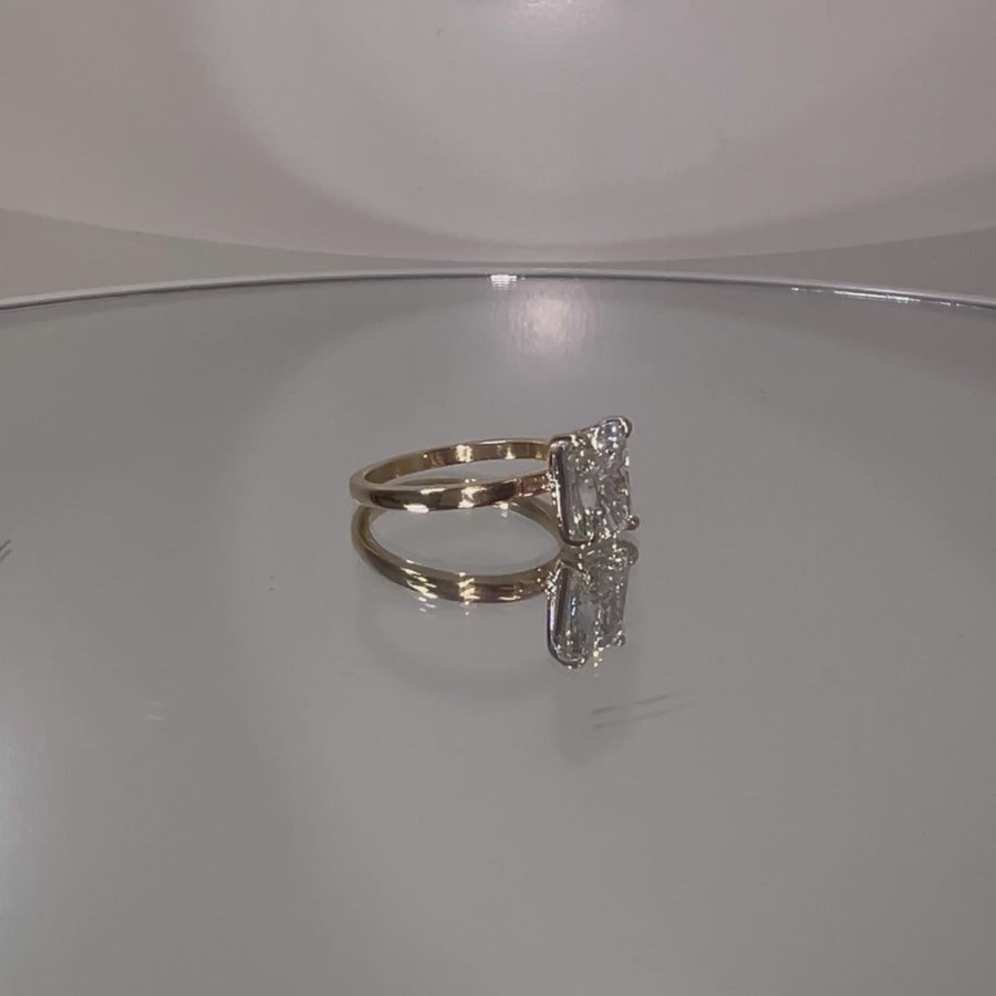 Solid 14k White and Yellow Gold 1.5ct F VS1 Lab Radiant Diamond Ring