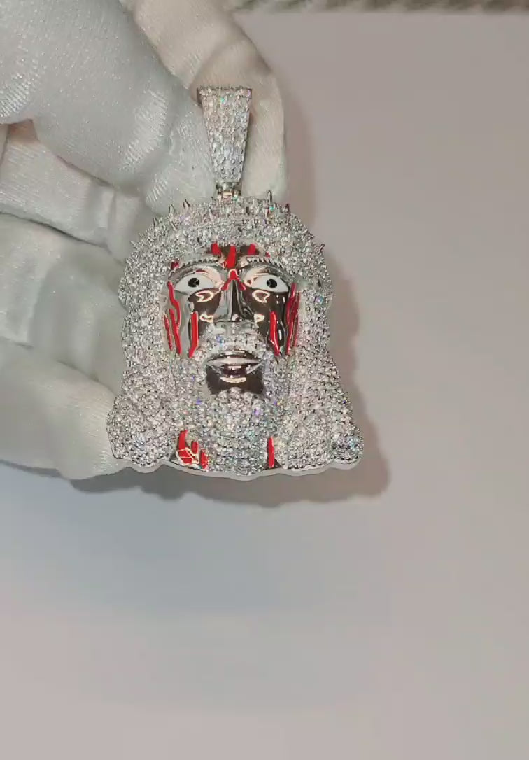 Jesus moissanite pendant in sterling silver ( P003)