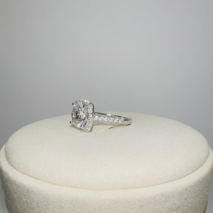 Solid 14k Gold 3ct Cushion Moissanite Ring with Side & Halo Stones