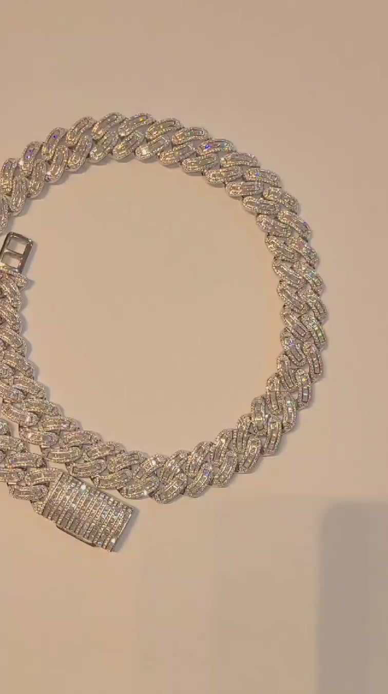 18mm round/baguette moissanite miami cuban chain