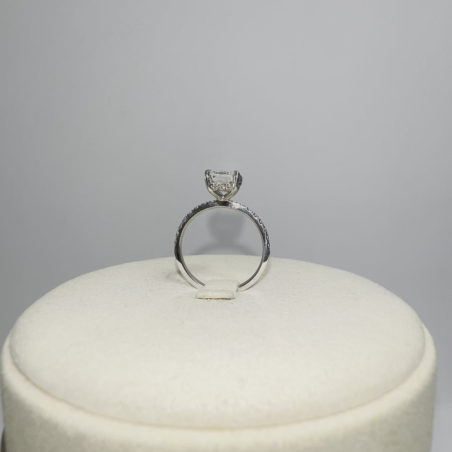 Platinum 2.11ct E VS2 Lab Emerald Cut Diamond Ring with Side and Hidden Halo Lab Diamond
