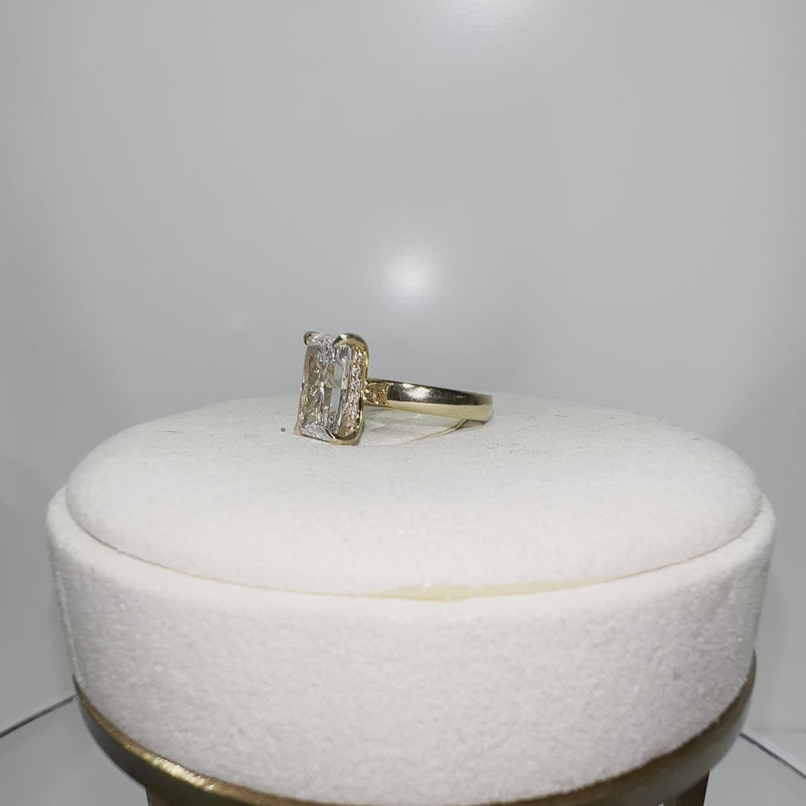 Solid 18k Gold 3.4ct E VVS2 Lab Radiant Diamond Ring with Hidden Halo Lab Diamond