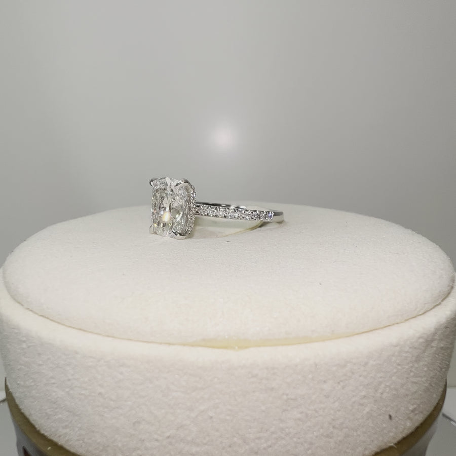 Solid 14k Gold 2.8ct G VS1 Lab Cushion Diamond Ring with Side and Hidden Halo Lab Diamond