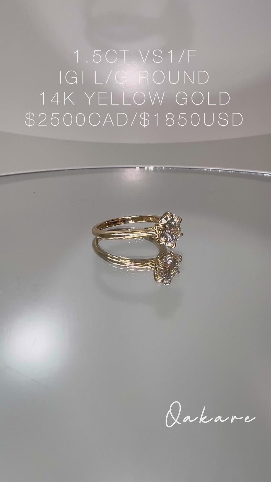 Solid 14k Gold 1.5ct F VS1 Lab Round Diamond Ring