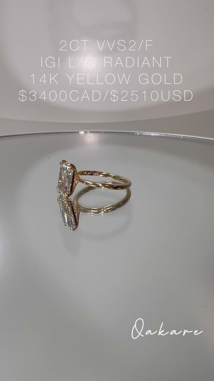 Solid 14k Gold 2ct F VVS2 Lab Radiant Diamond Ring