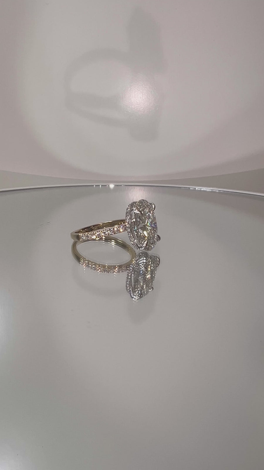 Solid 14k White and Yellow Gold 5.3ct G VS1 Lab Oval Diamond Ring with Side and Hidden Halo Lab Diamond