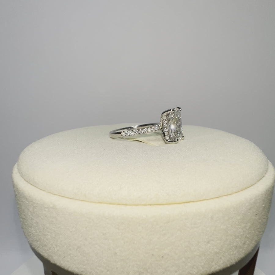 Solid 14k Gold 4.1ct (F VVS2) Lab Radiant Diamond Ring with Side and Hidden Halo Lab Diamond