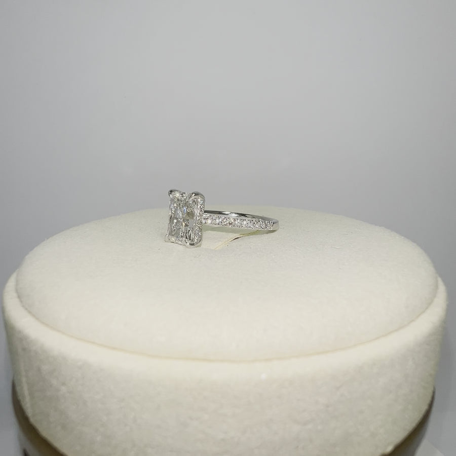 Solid 14k Gold 2ct (F VS1) Lab Radiant Diamond Ring with Side and Hidden Halo Lab Diamond