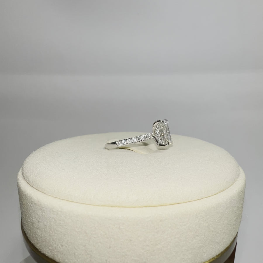 Solid 14k Gold 2ct (E VS2) Lab Emerald Cut Diamond Ring with Side and Hidden Halo Lab Diamond