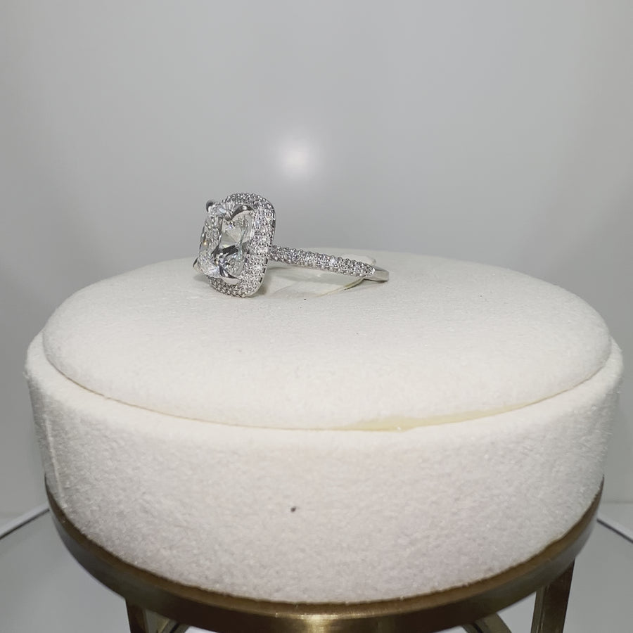 Solid 14k Gold 4ct (F VVS2) Lab Cushion Diamond Ring with Side and Halo Lab Diamond