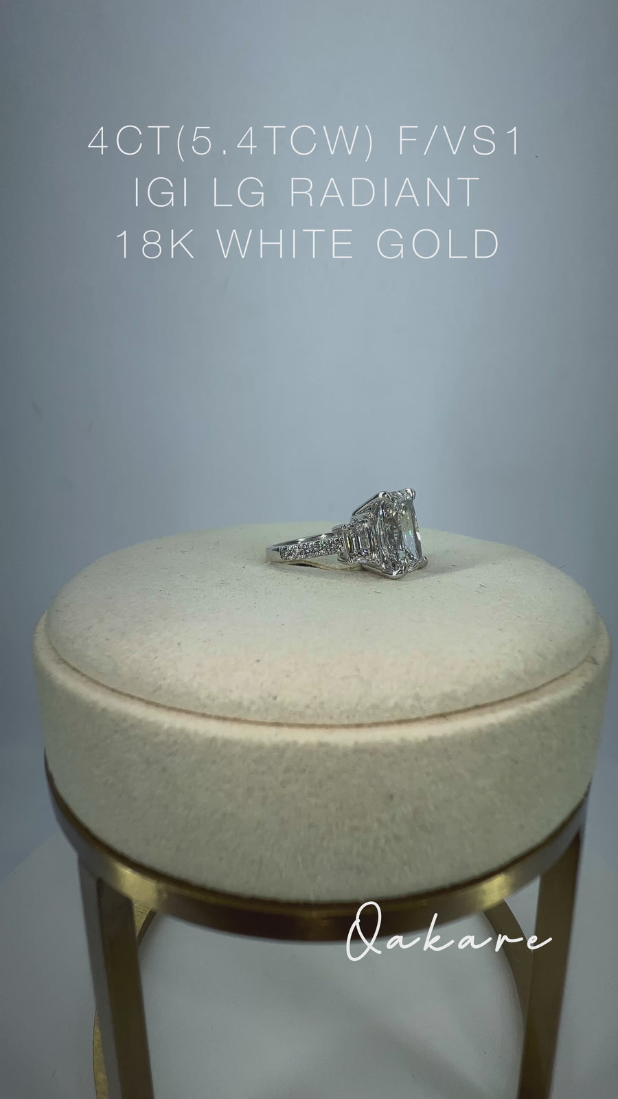 Solid 18k Gold 5.4TCW Center 4ct F VS1 Lab Radiant Diamond Ring