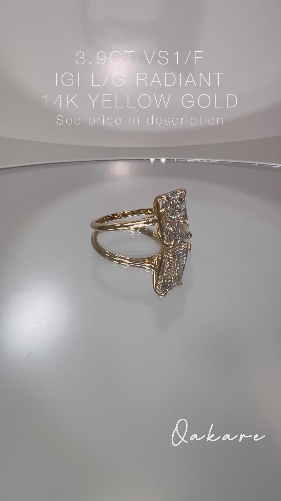 Solid 14k Gold 3.9ct F VS1 Lab Radiant Diamond Ring(RD837)