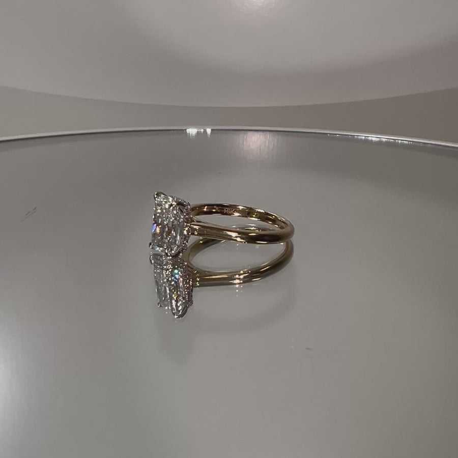 Solid 18k White and Yellow Gold 2ct E VS1 Lab Radiant Diamond Ring with Hidden Halo Lab Diamond