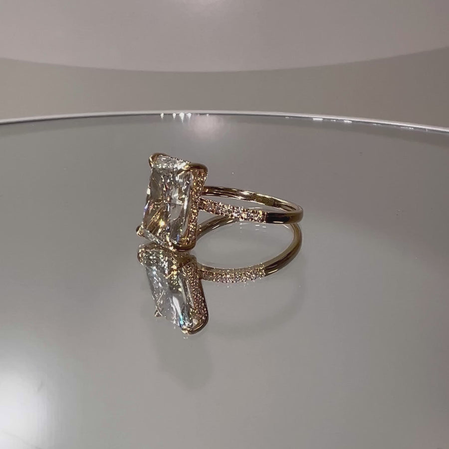 Solid 14k Gold 5ct G VS2 Lab Radiant Diamond Ring with Side and Hidden Halo Lab Diamond