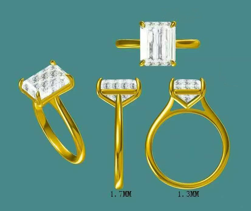 solid 14k gold 4ct emerald cut moissanite ring  FEB
