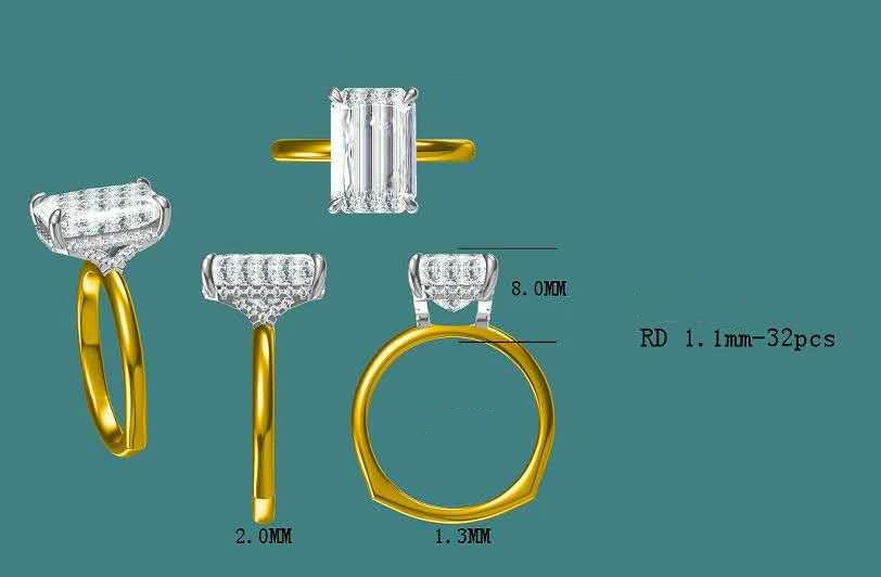 solid 14k white and yellow gold 5ct f vs1 lab radiant diamond ring with prong and  hidden halo lab diamond  JAN