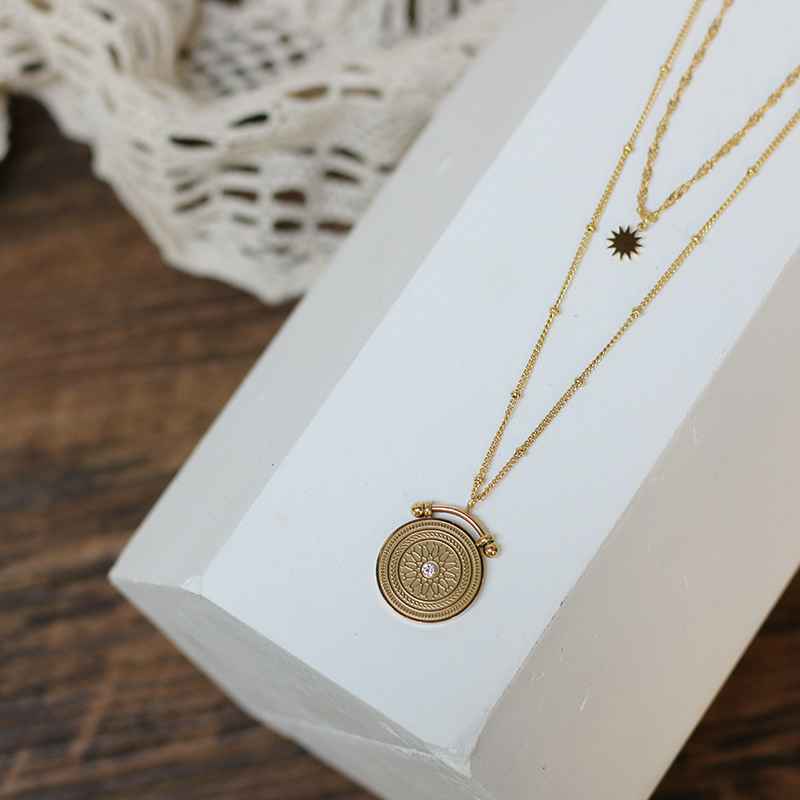 18k Gold Plated 2-layer Rome Vintage Necklace & Pendant