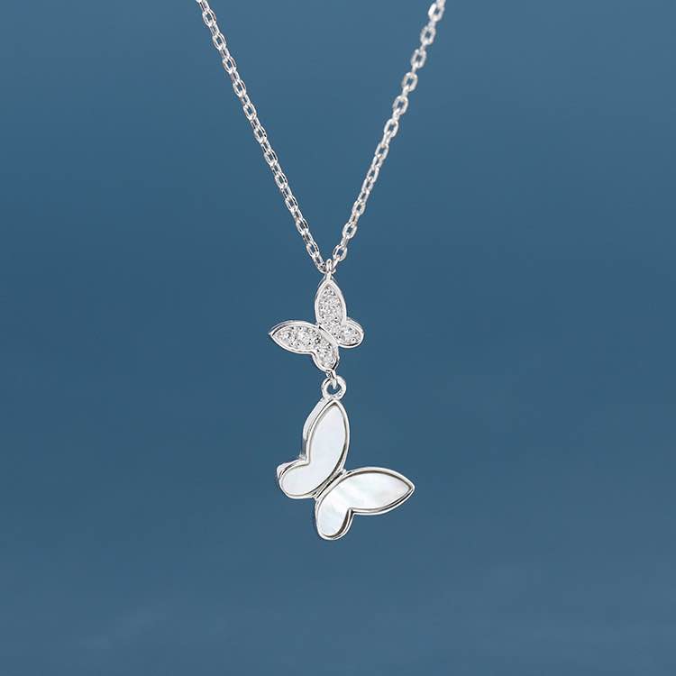 Sterling Silver Pearl Shell Butterfly Necklace