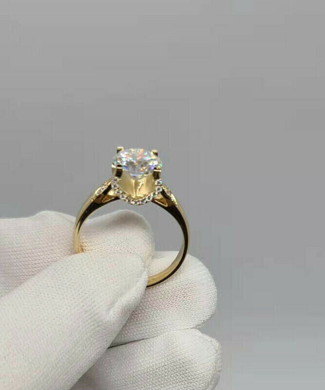 Solid 14k Gold 2ct Moissanite Ring with Side Stones (g0432)