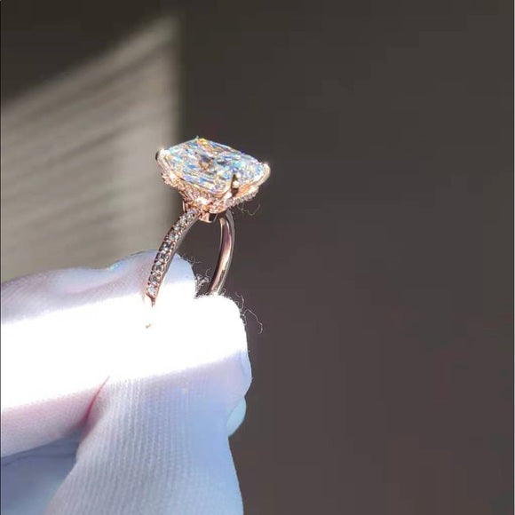 Solid 14k Gold 5ct Radiant Cut Moissanite Ring with Side Diamonds