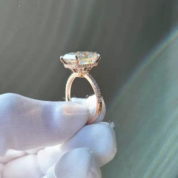 Solid 14k Rose Gold 5ct Radiant Cut Moissanite Ring with Side Diamonds
