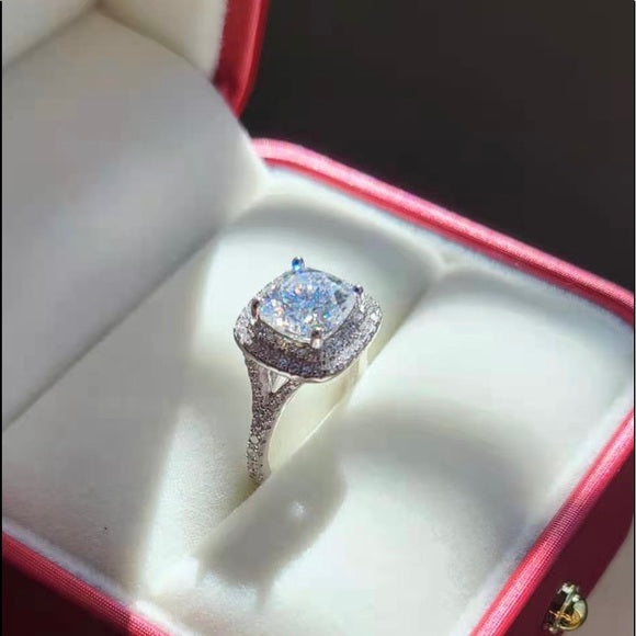2.5ct Cushion Moissanite Ring with Double Halo(292)