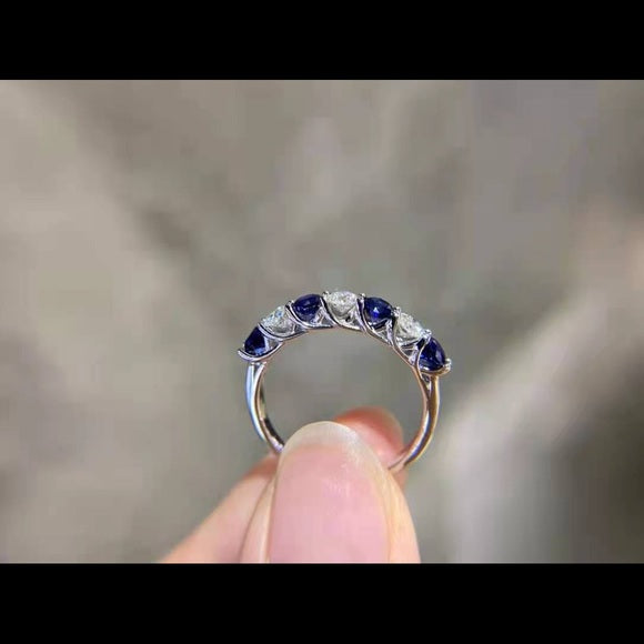 Moissanite with Lab Sapphire, Emerald, or Ruby Band