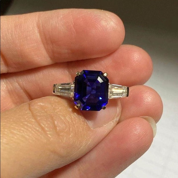 Solid 18k Gold Lab Blue Sapphire Ring