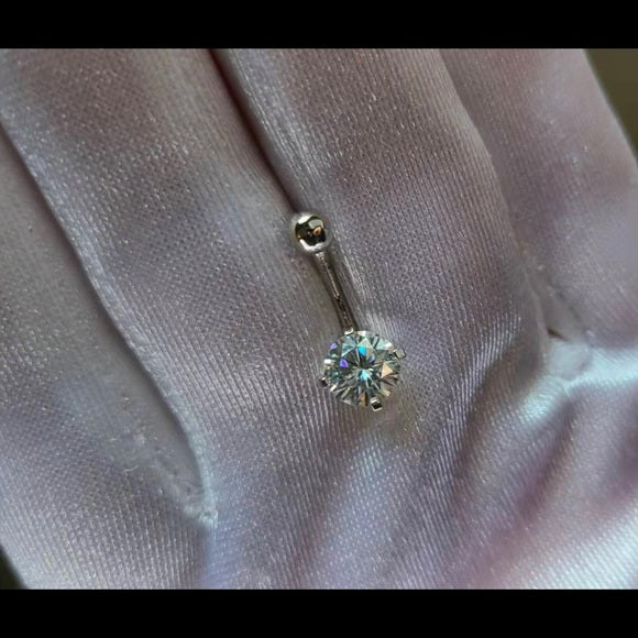 Solid 14k Gold 1ct Moissanite Belly Ring