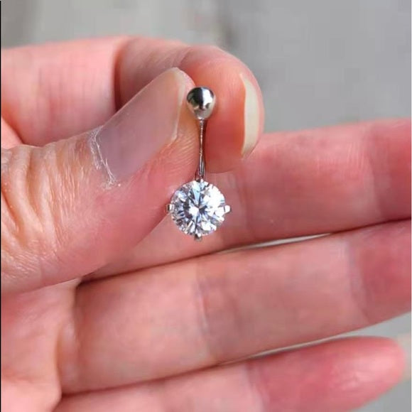 Solid 14k Gold 1ct Moissanite Belly Ring