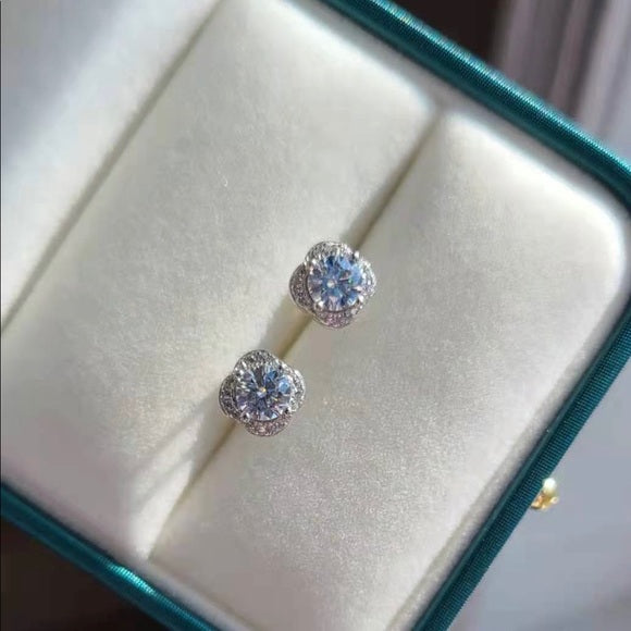 0.5c Moissanite Stud Earrings with Square Halo