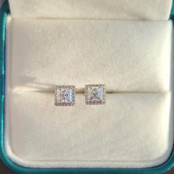 0.5c Princess Moissanite Stud Earrings with Halo