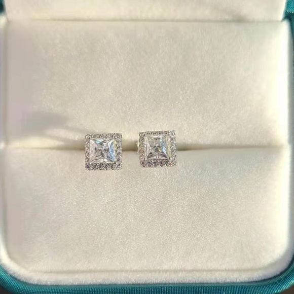 0.5c Princess Moissanite Stud Earrings with Halo