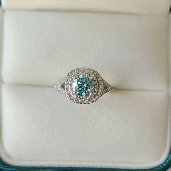 1c Blue Moissanite Ring with Double Halo(292)