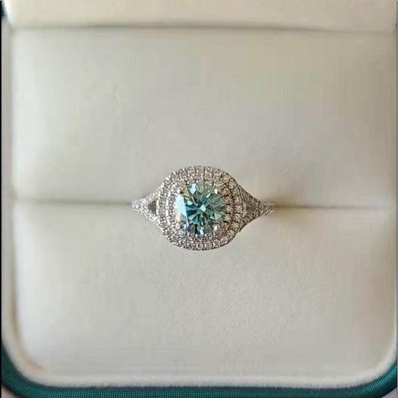 1c Blue Moissanite Ring with Double Halo(292)