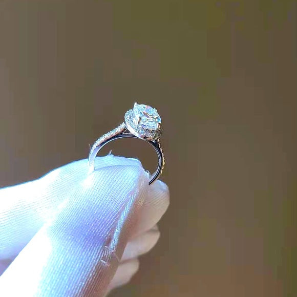 Solid 14k Gold 2ct Oval Moissanite Ring with Side and Halo Stones