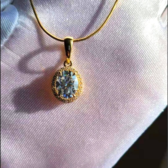 Solid 14k Gold 3ct Oval Moissanite Pendant
